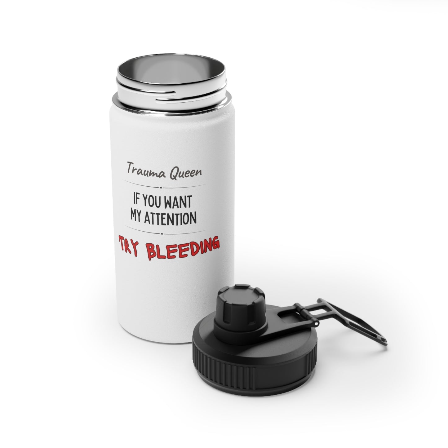 Try Bleeding Stainless Steel Water Bottle, Sports Lid