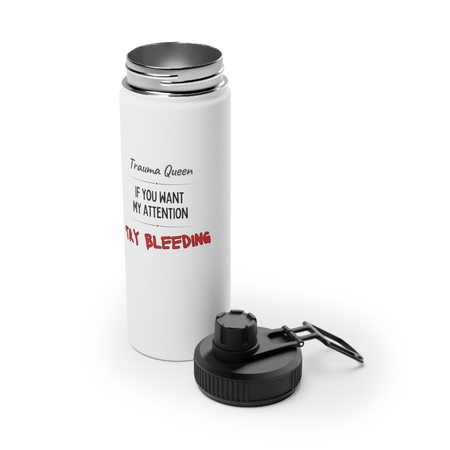 Try Bleeding Stainless Steel Water Bottle, Sports Lid